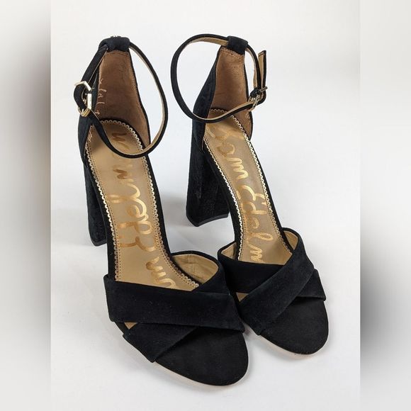 Sam Edelman Yancy Black Suede Ankle Strap Block Heel Sandals Women's Size 10 - Picture 2 of 10